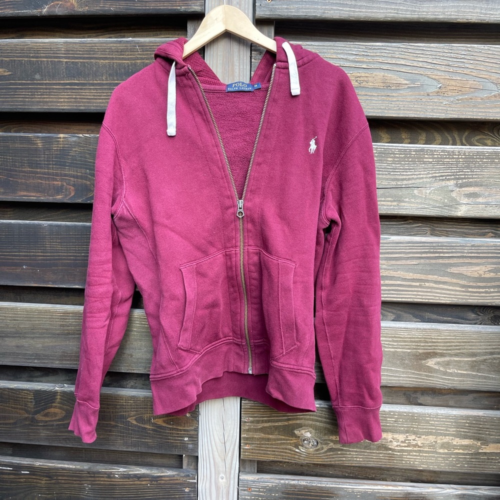 POLO Ralph Lauren, Full-Zip Hoodie, Burgundy with While Logo, Medium